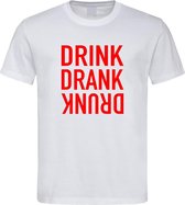 Wit Fun T-Shirt met “ Drink. Drank, Drunk “ print Rood  Size M
