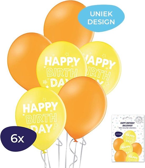Happy Birthday Ballonnen – Helium Ballonnen - Verjaardag Ballonnen - Verjaardag Versiering - Bedrukte Ballonnen - Ballonnen & Accessoires - Geel - 6 Stuks