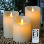 LED Kaars set van 3 met afstandsbediening - Vlamloze kaarsen op batterij van echte wax - Kaarsen met realistisch vlam effect - LED-kaars met warm wit licht