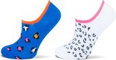 2 paar meisjes Footies - Leopard - Blauw/Wit - Maat 31/34