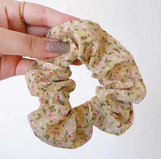 Scrunchie bloemenprint | geel