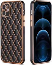 iPhone 11 Pro Luxe Geruit Back Cover Hoesje - Silliconen - Ruitpatroon - Back Cover - Apple iPhone 11 Pro - Zwart