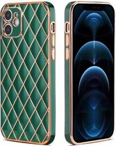 iPhone 12 Pro Luxe Geruit Back Cover Hoesje - Silliconen - Ruitpatroon - Back Cover - Apple iPhone 12 Pro - Donkergroen