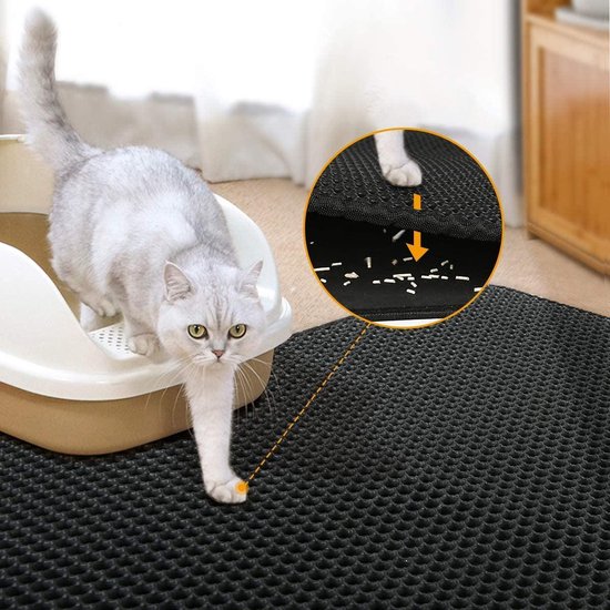 Kattenbakmat - Dubbele laag - Honingraatdesign - Waterdicht - Katten grit opvanger - Schoonloopmat - Kattenbak mat - Zwart - 40*50 cm