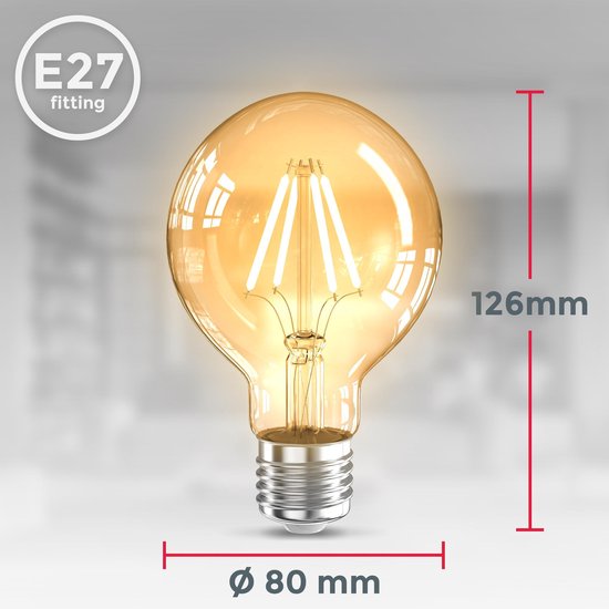 B.K.Licht - Filament lamp - led lichtbron - kooldraadlampen - globe - retro led lamp - E27 - G80 Edison - 2.200K - 4W - 320lm - amber kleur - set van 3 - B.K.Licht