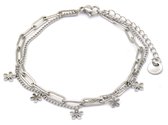 Dielay - Armband Dames - Schakels en Bloemen - RVS - Lengte Verstelbaar 16-20 cm - Zilverkleurig
