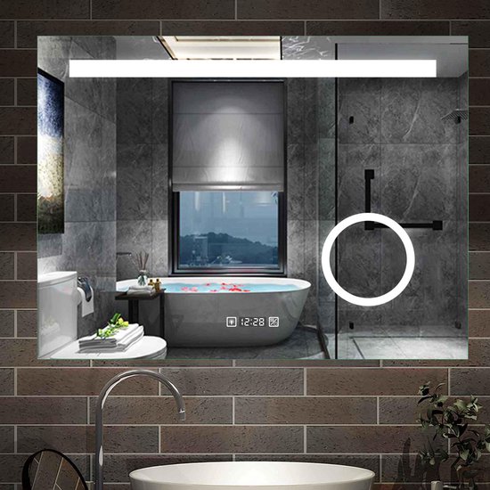 Badkamerspiegel met Verlichting – 80×60 CM- Anti-condens – 3 LED standen