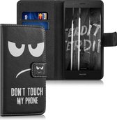 kwmobile telefoonhoesje voor Huawei P9 Lite - Backcover voor smartphone - Hoesje met pasjeshouder in wit / zwart - Don't Touch My Phone design