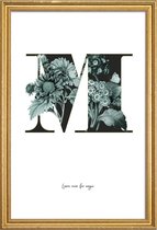 JUNIQE - Poster met houten lijst Flower Alphabet - M -40x60 /Groen &
