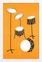 JUNIQE - Poster met houten lijst Drums -13x18 /Grijs & Oranje