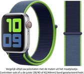 (2 tinten) Blauw - Neon groen Nylon Sporthorloge Band geschikt voor Apple Watch 1, 2, 3, 4, 5, 6, SE & Nike+, 38mm & 40mm "Vrouwenbreedte" Series - Zacht Geweven Nylon - 38 mm en 4