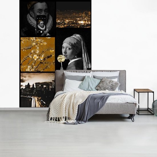 Papier peint - Collage de Papier peint photo - Art - Or - Zwart - Largeur 160 cm x Hauteur 240 cm