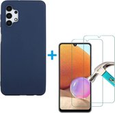 Solid hoesje Geschikt voor: Samsung Galaxy A32 5G Soft Touch Liquid Silicone Flexible TPU Rubber - Oxford Blauw  + 1X Screenprotector Tempered Glass