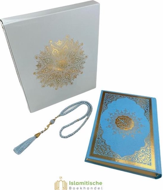 Meliksah Koran set met Tesbih in kartonnen doos Babyblauw