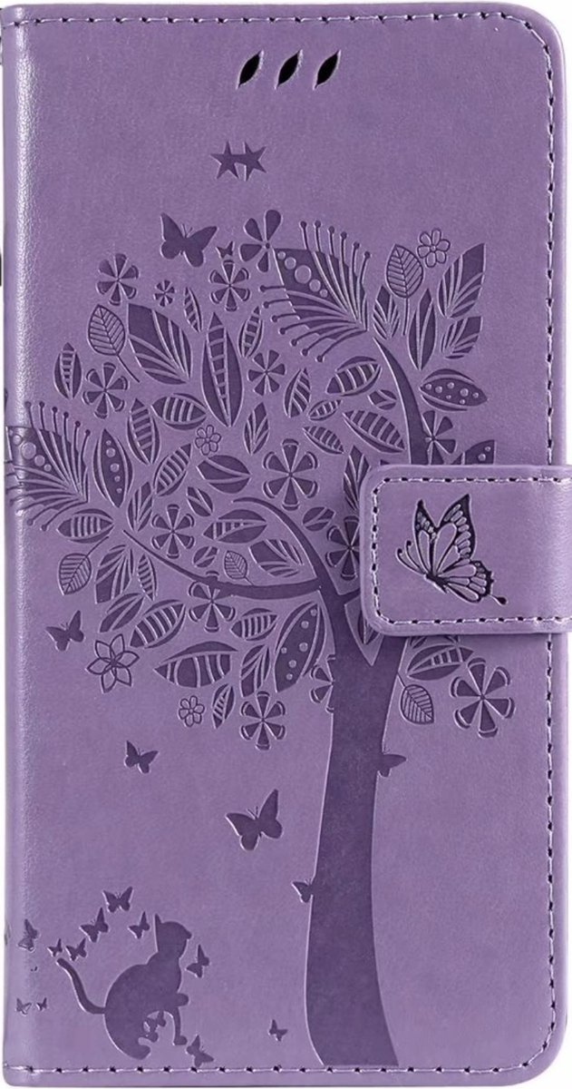 Geschikt voor Samsung Galaxy A52 Bookcase - Paars - Bloemen - Portemonnee Hoesje