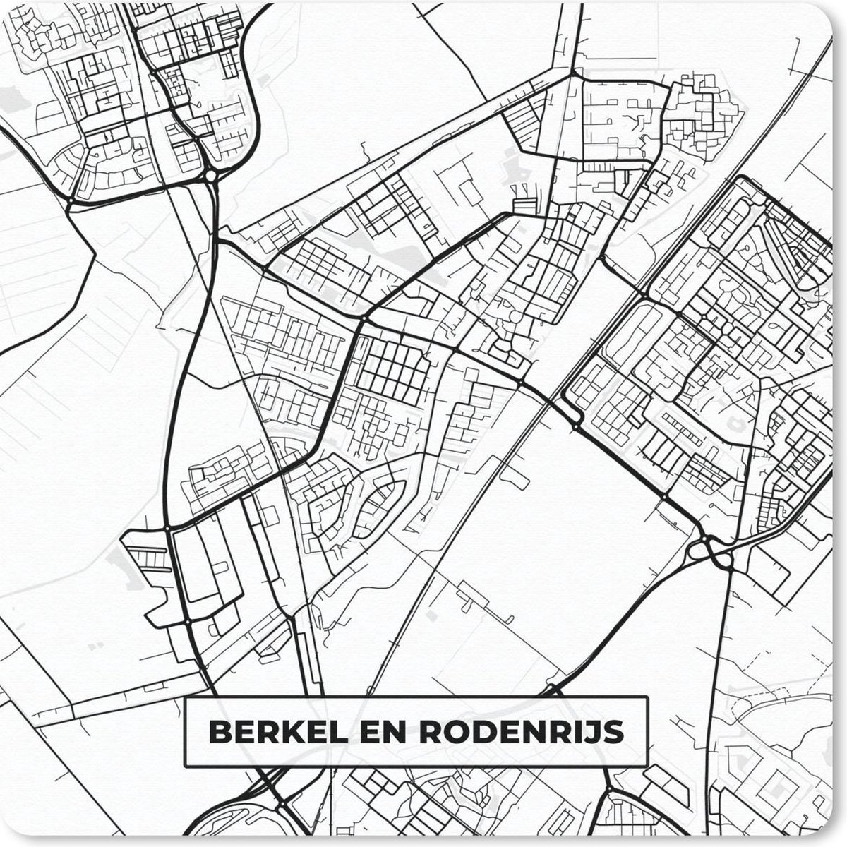 Muismat 30x30 cm - Mousepad Kaart - Berkel en Rodenrijs - Zwart - Wit - Muismatten