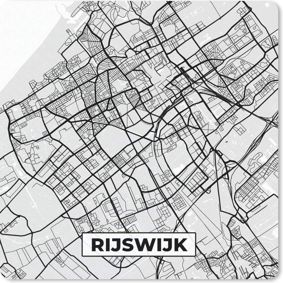 Muismat 30x30 cm - Mousepad Stadskaart - Rijswijk - Grijs - Wit - Muismatten