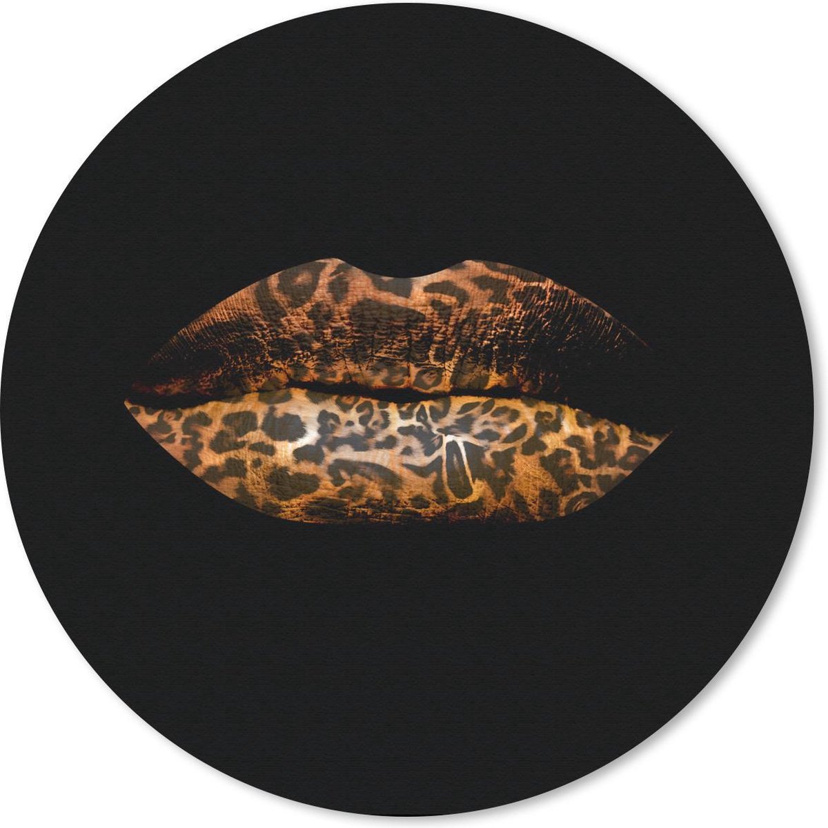 Muismat rond 20x20 cm - Mousepad Lippen - Tijgerprint - Zwart - Ronde muismatten