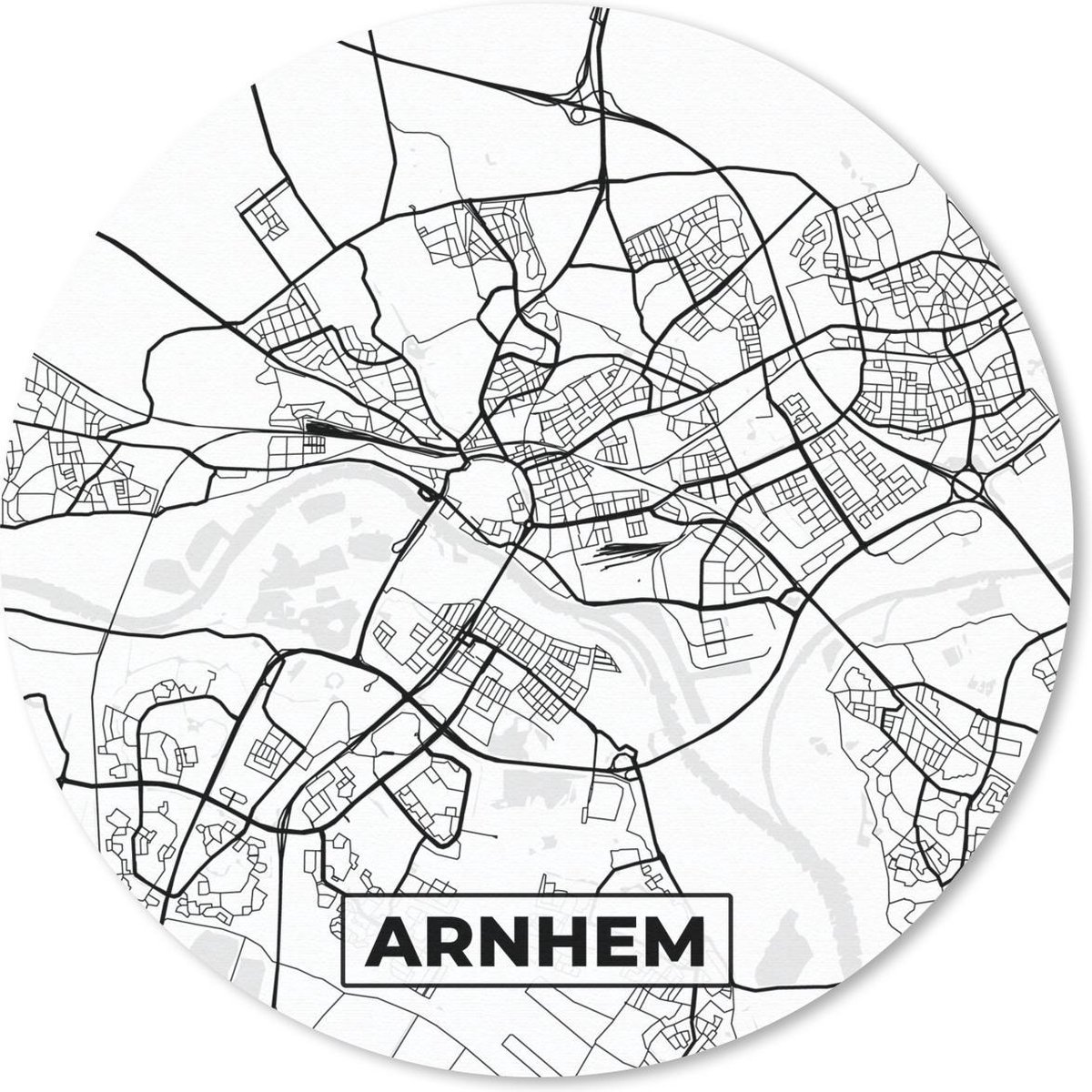 Muismat rond 30x30 cm - Mousepad Kaart - Arnhem - Zwart - Wit - Ronde muismatten