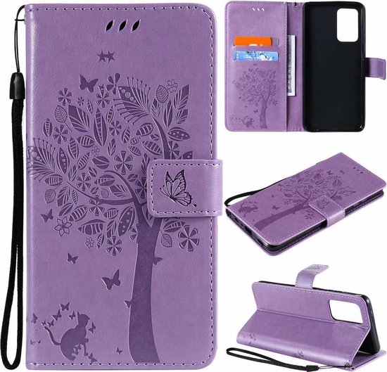 Bookcase Samsung Galaxy A71 - Violet - Fleurs - Étui Portefeuille