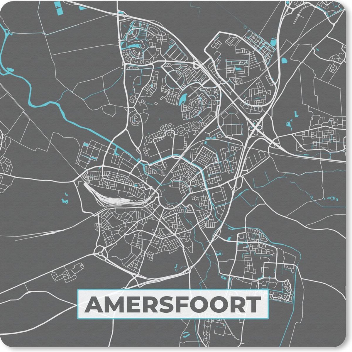 Muismat 30x30 cm - Mousepad Plattegrond - Amersfoort - Grijs - Blauw - Muismatten - Stadskaart