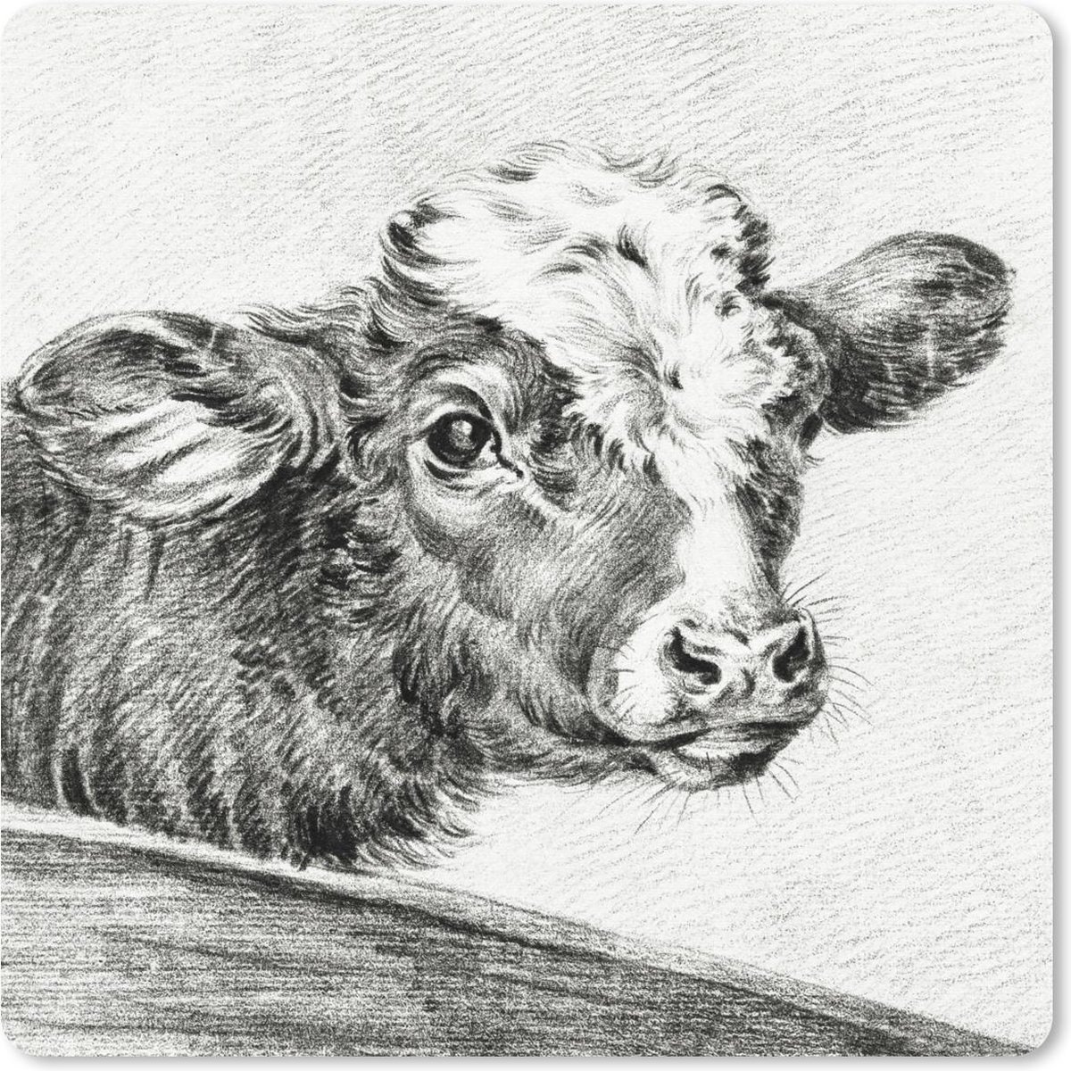 Muismat 20x20 cm - Mousepad Kop van een koe - schilderij van Jean Bernard - Muismatten