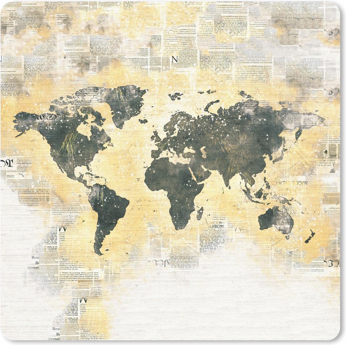 Muismat 20x20 cm - Mousepad Wereldkaart - Kleuren - Waterverf - Muismatten