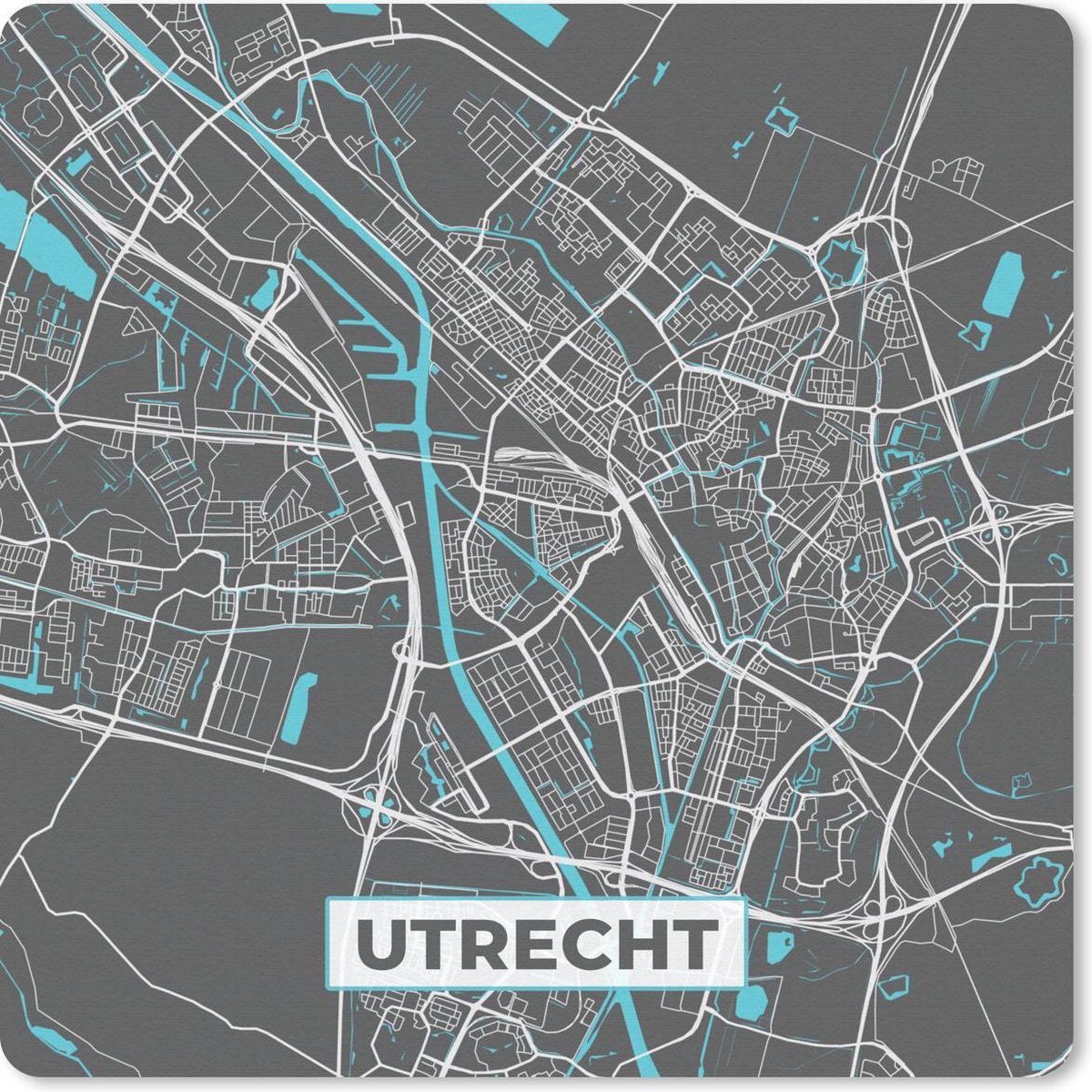 Muismat 30x30 cm - Mousepad Plattegrond - Utrecht - Grijs - Blauw - Muismatten - Stadskaart