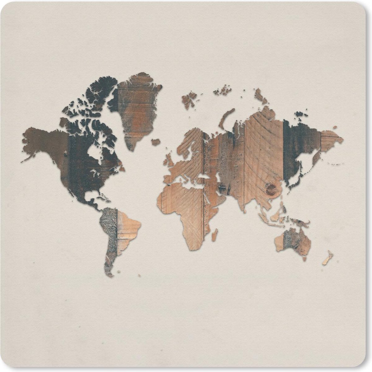 Muismat 30x30 cm - Mousepad Wereldkaart - Bruin - Hout - Muismatten