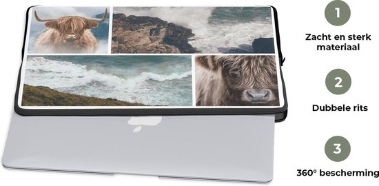 Housse ordinateur 13 pouces - Collage - Scottish Highlander - Mer - Housse ordinateur