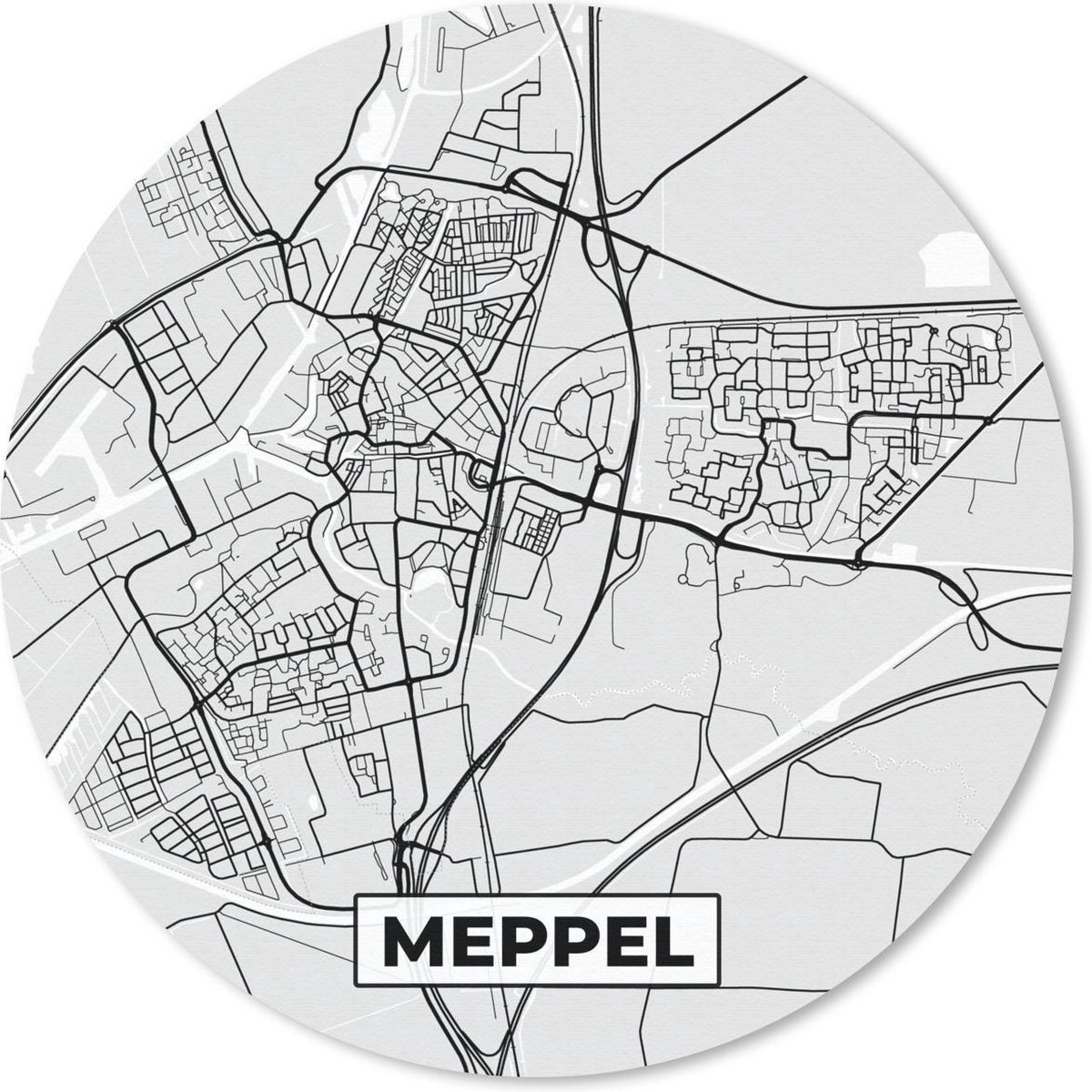 Muismat rond 30x30 cm - Mousepad Stadskaart - Meppel - Grijs - Wit - Ronde muismatten