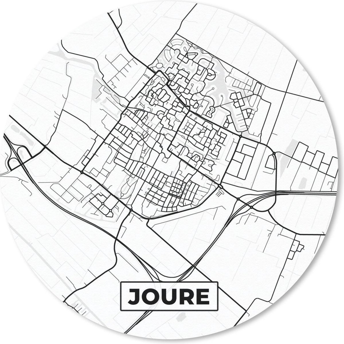 Muismat rond 30x30 cm - Mousepad Kaart - Joure - Zwart - Wit - Ronde muismatten