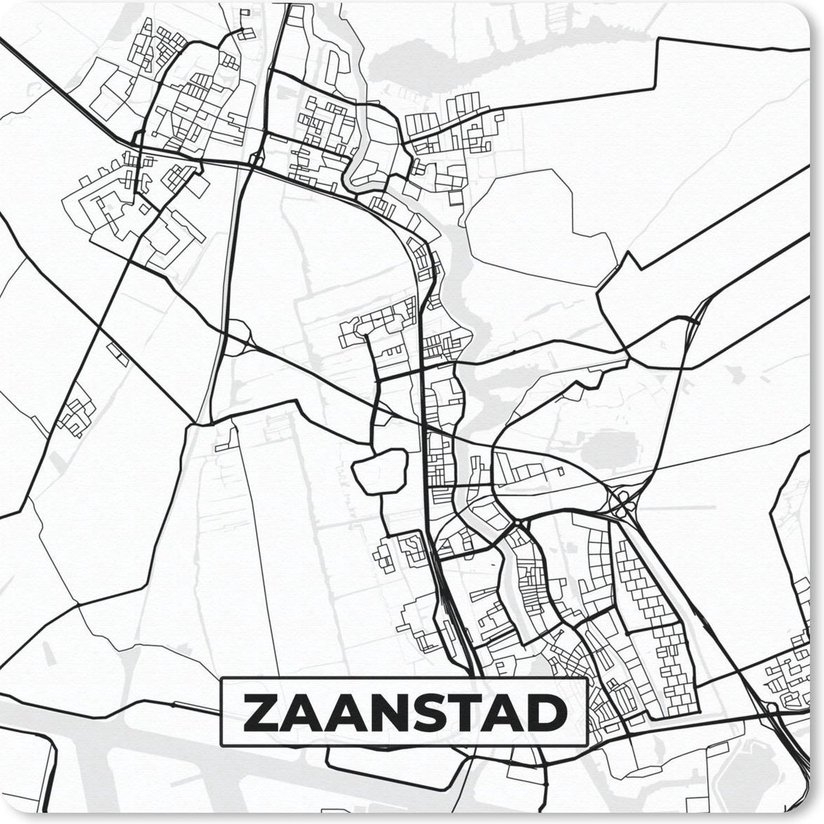Muismat 30x30 cm - Mousepad Stadskaart Nederlandse stad Zaanstad in zwart-wit - Muismatten