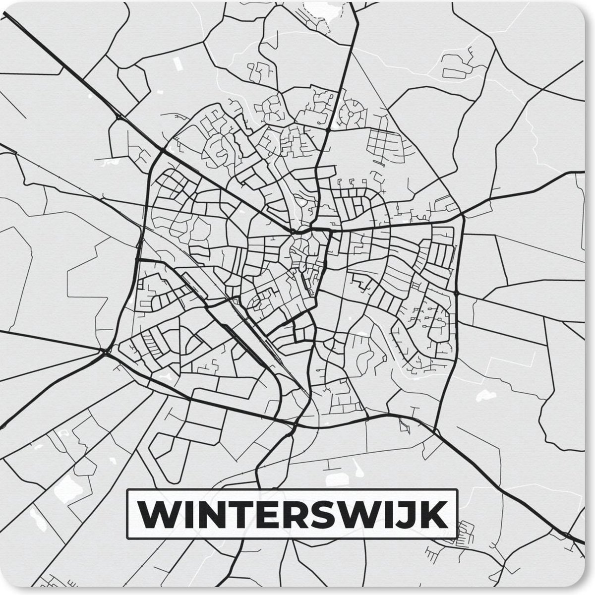 Muismat 30x30 cm - Mousepad Stadskaart - Winterswijk - Grijs - Wit - Muismatten