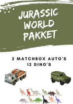 Jurassic World - Dinosaurus - Speelset - 2 Matchbox Auto - 6 Dinosaurussen - Dino Speelfiguren