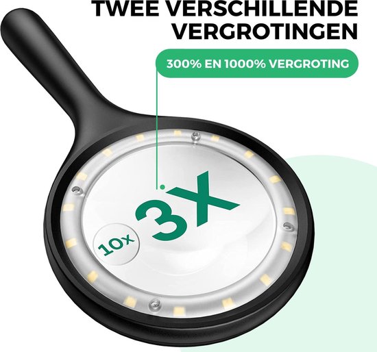 Juweliers Loep 10X Vergroting Vergrootglas met 6 LED-verlichting