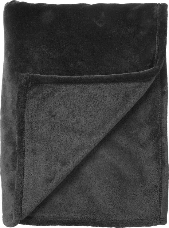 Dutch Decor - CHARLIE - Plaid 200x220 cm - extra grote fleece deken - effen kleur - Raven - zwart