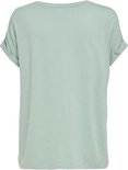 Achterkant van een lichtgroen dames T-shirt met korte omgeslagen mouwen.