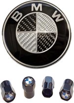 BMW carbon motorkap/kofferklep embleem/logo 82mm(BMW1-2-3-4-5-6-7-8-x-z serie) 51148132375 inclusief set ventieldoppen.