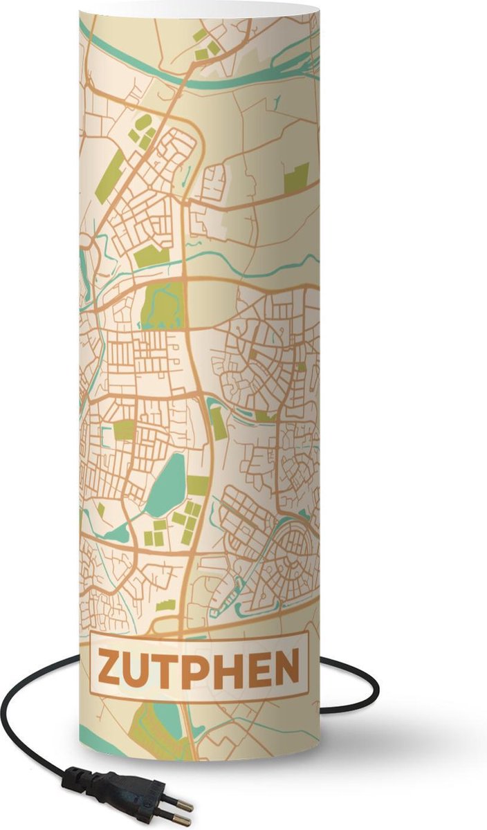 Lamp - Nachtlampje - Tafellamp slaapkamer - Kaart - Zutphen - Vintage - 50 cm hoog - Ø15.9 cm - Inclusief LED lamp