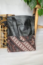BaliBatiks -Shopper Bag - Leren Tas - Bali - Batik - zwart - fairtrade