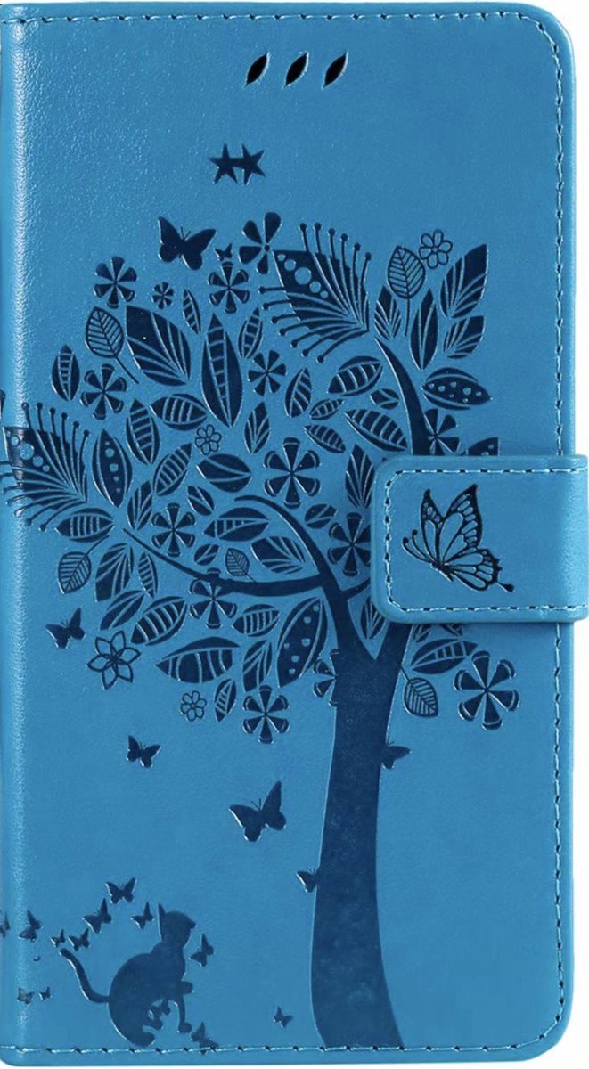Geschikt voor Samsung Galaxy A72 Bookcase - Blauw - Bloemen - Portemonnee Hoesje