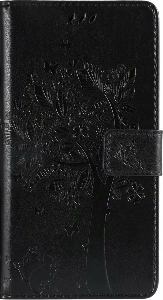Geschikt voor Samsung Galaxy A72 Bookcase - Zwart - Bloemen - Portemonnee Hoesje