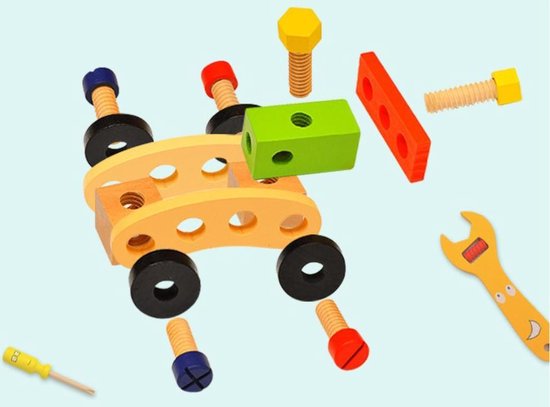 Houten Speelgoed Tools Kit - 34 stuks - Gereedschapskoffer - Simulatie Reparatie Tools - Onderhoud Gereedschap - Vroege educatieve ontwikkeling - Rollenspel - Jongen en meisjes - Kinderen - 3 jaar - Gift - Cadeau - 4YourLife