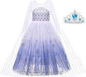 Elsa jurk IJskristallen wit blauw  Deluxe 104-110 (110) - met sleep + kroon Prinsessen jurk verkleedkleding verkleedjurk