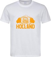 Wit EK voetbal T-shirt met “ Brullende Leeuw en Holland “ print Oranje maat XL