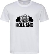 Wit EK voetbal T-shirt met “ Brullende Leeuw en Holland “ print Zwart maat S