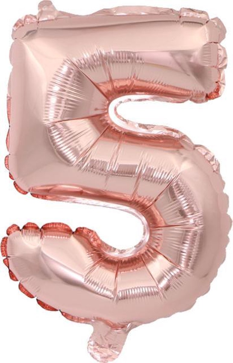 Cijfer ballon 5 jaar Babydouche - 1 meter 100 CM - Rose goud folie helium ballonnen - rosé vijf verjaardag versiering
