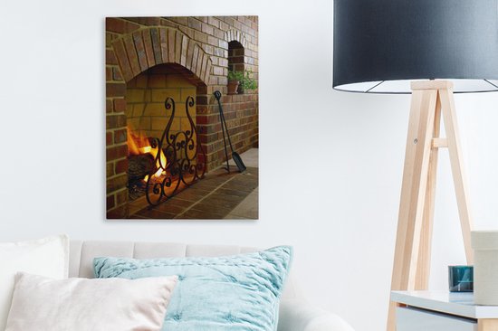 Feu dans une cheminée 30x40 cm - petit - Tirage photo sur toile (Décoration murale salon / chambre)