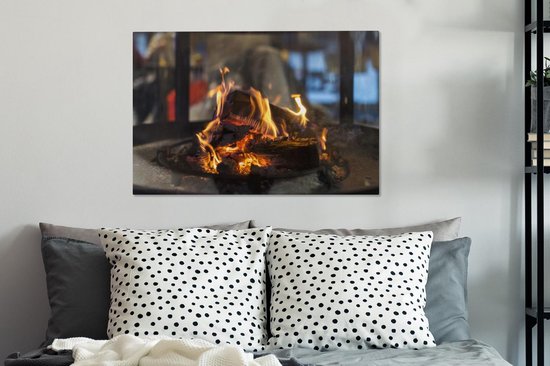 Une cheminée en feu 60x40 cm - Tirage photo sur toile (Décoration murale salon / chambre)
